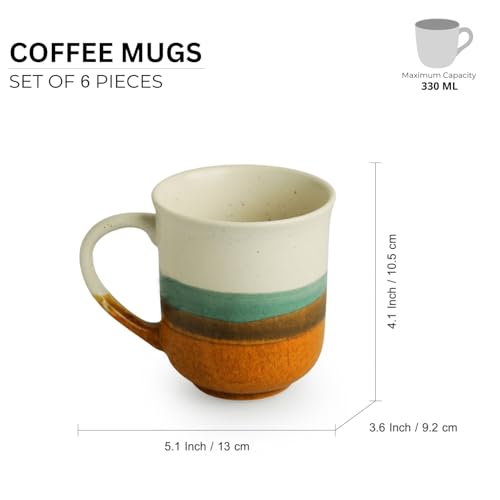 Image of ExclusiveLane 'Zen Garden' Ceramic Coffee Mugs Set of 6 (Set of 6, Each Cup : 330 ml, Microwave & Dishwasher Safe, Hand-Glazed) |Ceramic Mugs for Coffee Cup Tea Mug & Cup Mugs for Milk