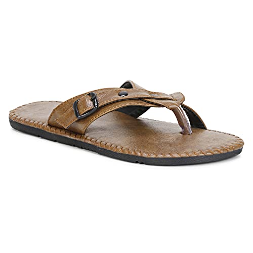 Image of Emosis Men's Faux Leather Slipper - Flat Chappal cum Thong Sandal - For Daily Use Outdoor Indoor Formal Office Home Ethnic Casual Wear