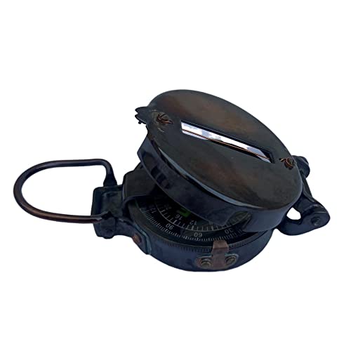 Lensatic Compass Black Military Vintage Antique Navigational Nautical Marine, 3 Inches, Antique Brass Fully Functional Pocket Camping Boating Hiking Trekking Travelling Compass #TOP3