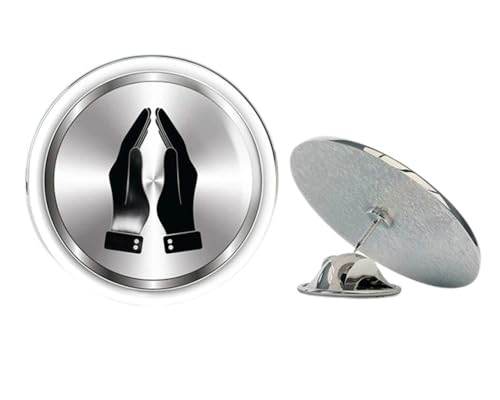 Praying Hands Silver Label Religion Round Metal 0.75