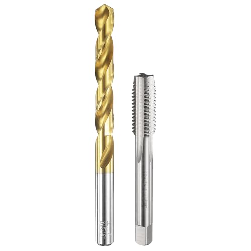 sourcing map Set di punte per trapano e rubinetto, 1 pz M12 x 1,75 filettature metriche dritte filettate e 1 punta elicoidale da 10,2 mm, non rivestito/rivestito in titanio HSS-6542 Kit di utensili