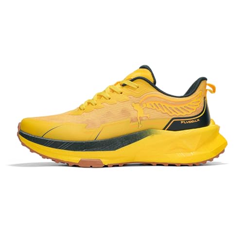 FLYPP LX Mens and womens non-slip cross-country walking shoes zero drop wide to box gym exercise cross-training fashion outdoor running sneakers (yellow Adult Men 10 Numeric US Footwear Size System Medium)
