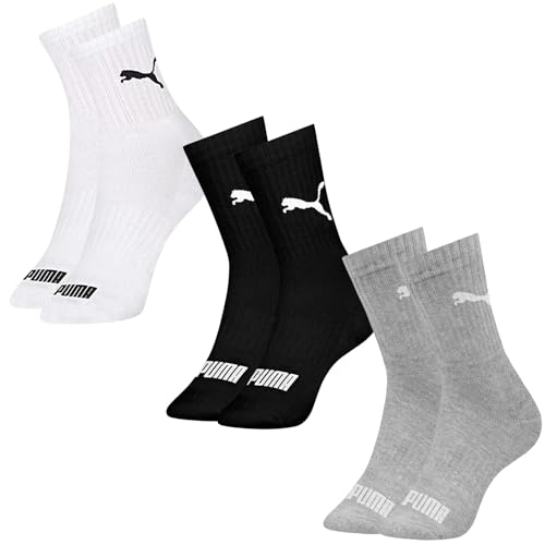 PUMA Kit 3 Meia Feminina Sola Atoalhada Esportiva Cano Médio Adulto, 1 Branco - 1 Cinza Mescla - 1 Preto, 34-39