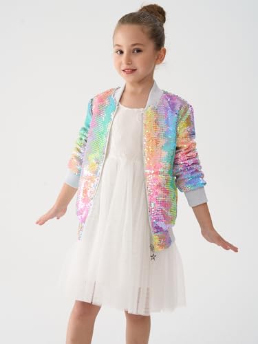 Image of 2Bunnies Girl Ombre Pastel Gradient Shimmer Sparkle Colorful Sequin Bomber Jacket