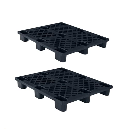 2 Paletas de Plástico Resistentes de 120 cm de Largo x 100 cm de Ancho x 14 cm de Alto, Capacidad de Carga Estática de 1000 kg por Paleta, Apilables, en 4 Posiciones, para Cocinas(Black)