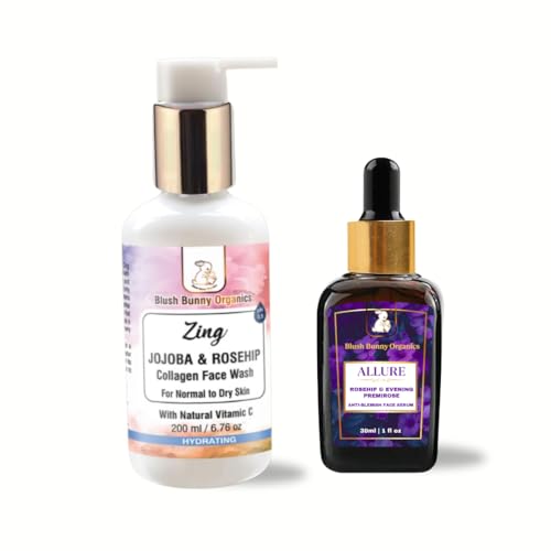 Blush Bunny Organics Combo Pack 100% Natural Collagen Face Wash with Vitamin C with Allure Face Oil with Jajoba Rosehip & Vitamin E Oil