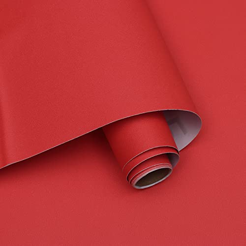 Ismoon 15.7X118 Wall Paper Peel and Stick Modern Contact Paper Red Wallpaper for Cabinets and Drawers Matte Stick on Wallpaper Removable Self-Adhesive for Bathroom Countertops Vinyl