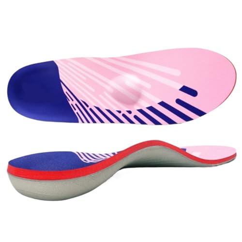 Plantilla ortopédica para aliviar el dolor metatarsiano para fascitis plantar, pies planos, hombres y mujeres, de pie todo el día, inserto de soporte de arco alto (rosa, UE (38-39)-250 mm)