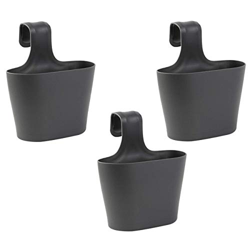 Engelland 3 x Blumentopf zum Auf-Hängen, Geländertopf, Anthrazit, Hängetopf, Balkon-Kasten, oval, Übertopf, Pflanzkasten, mit Wasserspeicher/Wasserauffangschale, 2,8 Liter