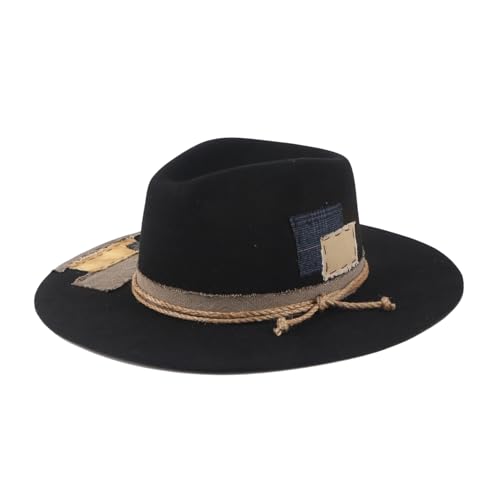 Image of RUEDIGER Wide Brim Fedora Hats for Men Women 100% Wool Felt Panama Rancher Hat with Lightning Logo Distressed /Burned Handmade