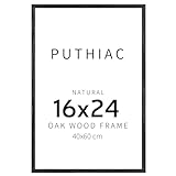 puthiac 16x24 Black Oak Wood Picture Frame - Minimalist 16x24 Poster Frame, 16"x24" Frame Wood, Natural Solid Wooden Picture Frames for Wall Art Photo and Prints (1 Pack, Black)