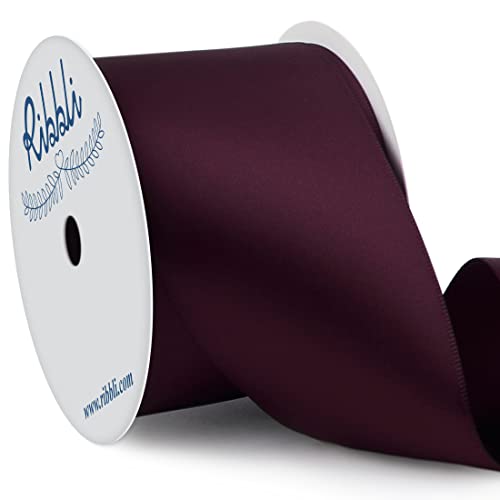 Ribbli Burgundy Double Faced Satin Ribbon, 2” x Continuous 10 Yards,Use for Bows Bouquet,Gift Wrapping,Floral Arrangement,Wedding Decoration