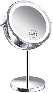 Benbilry Lighted Makeup mirror - LED Double Sided 1x/10x Magnification Cosmetic Mirror,7 Inch Battery-Powered 360 Degree Rotation Vanity Mirror with On/Off Push-Button (10x Button Switch Mirror)