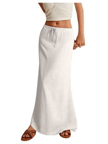 SOLY HUX Women's Summer Maxi Skirt Drawstring Low Waist A Line Casual Skirts