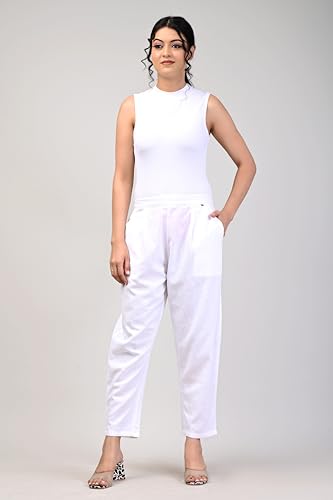 Image of Women Elastic Waist Regular Fit Casual Cotton Trouser Pants