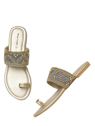 Marc Loire Women’s Grey Embroidered Slip On Flip Flop Ethnic Flats Chappal Marc Loire Women’s Grey Embroidered Slip On Flip Flop Ethnic Flats Chappal