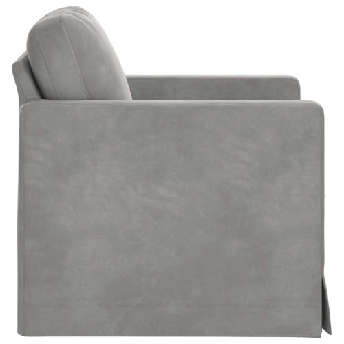 Sofá moderno de terciopelo gris claro con reposabrazos de madera 7