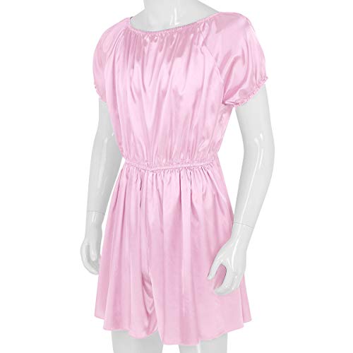 Mens Shiny Satin Frilly Sissy Crossdressing Lingerie Maid Nightwear Pajamas Bodysuit4