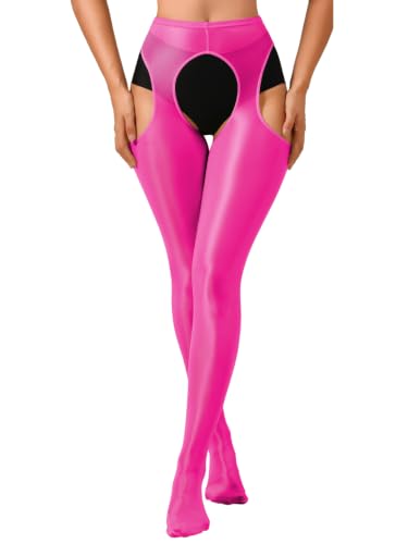 Image of ChiaoLezhee Sexy Shiny Tights, Sheer High-Waisted, Suspender Pantyhose For Women Rave Party Outfits Leggings Pants Exotic