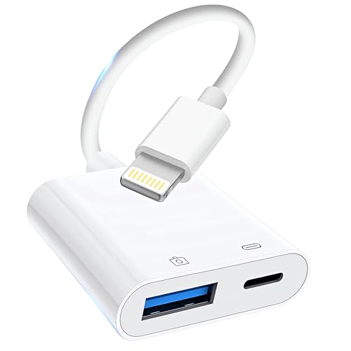 Denlane Lightning to USB Camera Adapter [Apple MFi Certified] USB 3.0 Female to iPhone iPad Adapter with Charging Port Plug and Play OTG Converter Cable Support Card Reader Flash Drives Keyboard