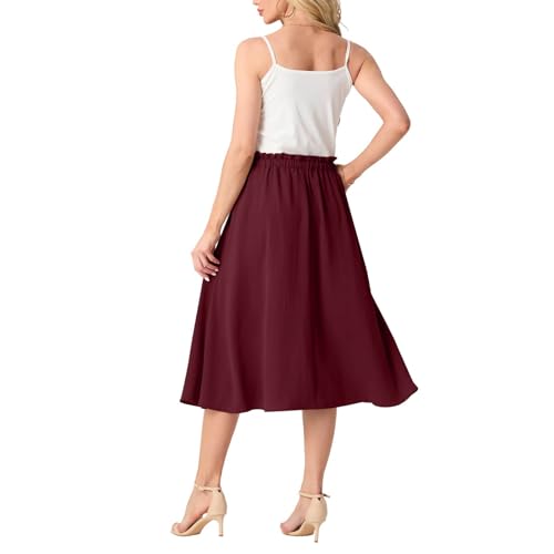 Women's Summer Casual Skirt Drawstring Elastic High Waisted Dress Ruffle Trendy Lightweight Flowy Beach Midi Skirts4