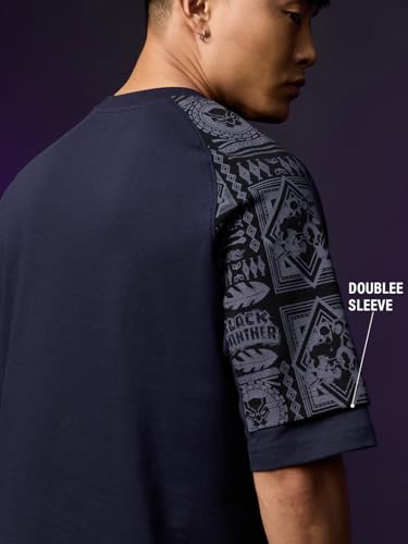 Image of The Souled Store: Black Panther Wakanda Forever Men and Boys Short Sleeves Round Neck Graphic Printed Cotton Oversized Comfortable Lightweight All-Season T-Shirt