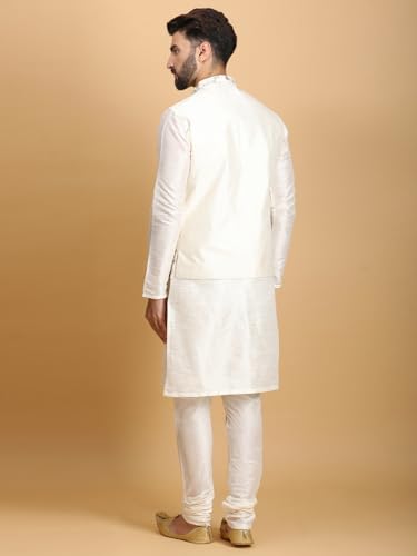 Image of Ethluxis Men Silk Blend Kurta Jacket Set with Mandarin Collar