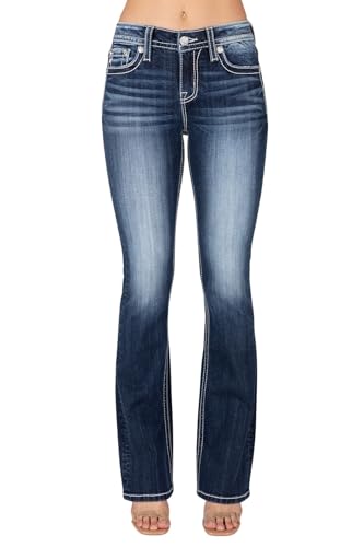 Miss Me Women's Gold and Turquoise Floral Mid-Rise Bootcut Jeans2