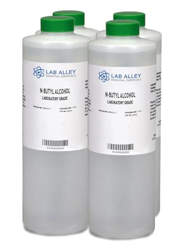 Lab Alley n-Butyl Alcohol, Lab Grade, Great for Paints, Varnishes, and Resins - 4 Liters (Pack of 4 x 1 Liter Bottles)