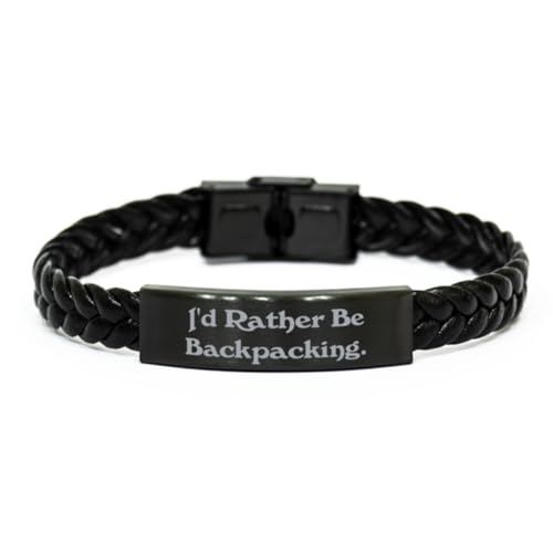 Cute Backpacking Braided Leather Bracelet, I'd Rather Be Backpacking, Present For Men Women, Useful Gifts From Friends