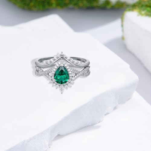 1-5ct Gemstone Wedding Ring Sets 10K 14K 18K Real Gold Pear Cut Infinity Gemstone Birthstone and Moissanite Bridal Ring Set Engagement Ring Sets 2pcs Free Engraved for Women3