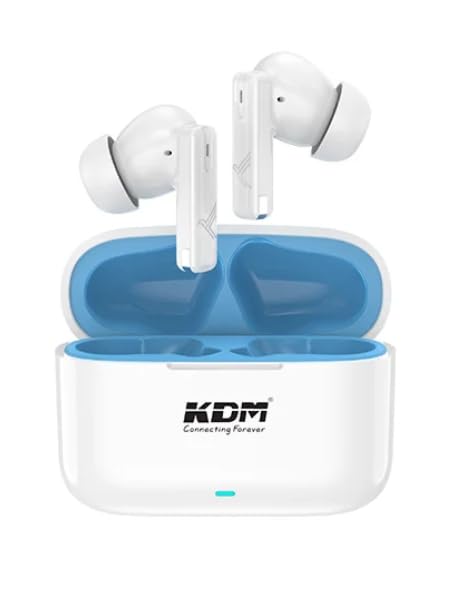 Image of KDM W3 StartPods Bluetooth 5.4 Wireless Earbuds, 30H Total Playtime, 5H Music & 6H Call Time, Low Power IC, 15m Range, Type-C Fast Charging (90 Min), in-Ear Design, Voice Assistant, White