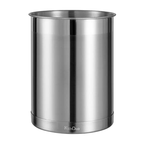 KSENDALO Stainless Steel Utensil Holder for Counter 5.0' Diameter, Brushed Metal Utensil Crock...