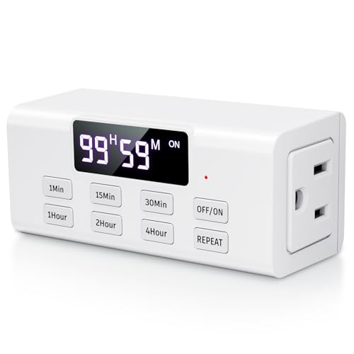 COKWEL Countdown Timer Outlet, Up to 99 Hours, Large Screen and Repeat Function, Inodoor Auto Shut Off Timers for Charger Light Vacation Security,Digital Timers for Electrical Outlets