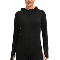 AMZSPORT Sportjacke Damen Laufjacke Gebürstetes Innenfutter Trainingsjacke mit Kapuze für Yoga Gym Fitness, Thermoschwarz M