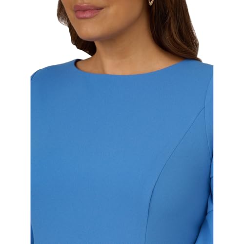 Image of Adrianna Papell Stretch Knit Crepe Sheath Dress with Tiered Organza Bell Sleeve