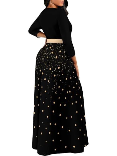 Image of Plus Size Maxi Dress for Women V Neck 3 /4 Sleeve Wrap Dress