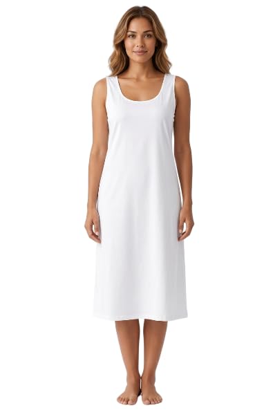 Women's Cotton Long Camisole | Knee Length Inner Slip for Kurti, Sheer Dress & Sameej | Cotton Full Underslip with Side Slit | Sleeveless Innerwear for Ladies-picture-39