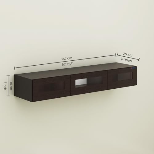 Image of Anikaa Rayza Wall Mount Modern Floating TV Unit for Living Room | 3 Closed Storage cabinets with hinged Door -3 Blue LED Light | Ideal for UP to 65 Inch TV (Wenge Finish - DIY Installation)