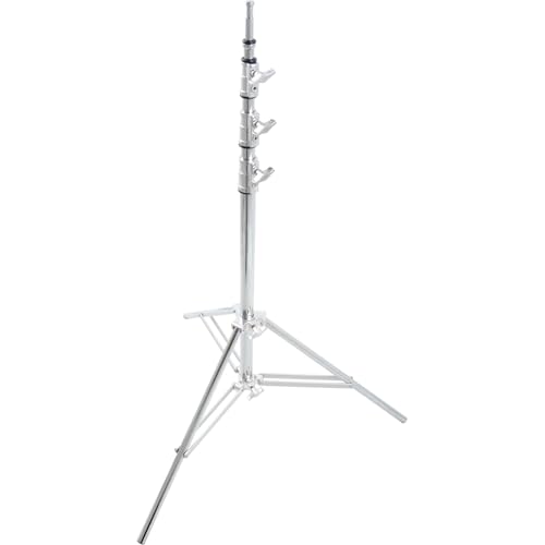 Image of Kupo Midi-Max Baby Kit Stand, 3 Riser 4 Section Chrome Plated Steel Stand, Min Height 3.2', Max Height 11.5', Supports 28.7lbs, Heavy Duty Studio and Location Support - Silver (KS100312)
