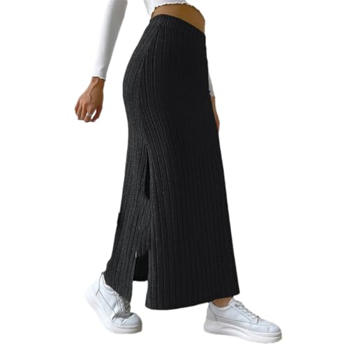 Women Slim Knit Midi Skirts Solid Vintage Elastic Waist Skirt Casual Pencil Skirt