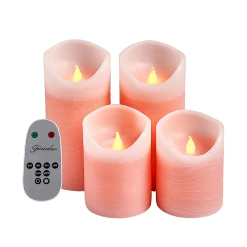 Flameless LED Candles with Remote Control and Timer,Flickering Candles Unscented Real Wax with Rustic Texture,Suitable for Home,Valentine's Day,Wedding or Christmas,Battery Powered, 4PK (Pink)