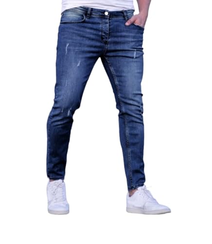Men's Cat Scratch Design, Skinny Denim Jeans Dark Wash