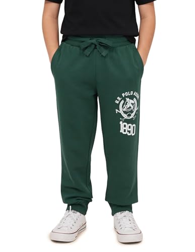 Image of U.S. Polo ASSN. Knitted Cotton Joggers for Boys - Mid Rise, Regular Fit, Brand Printed Joggers for Kids