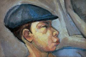 Peinture à l'huile de Lajos Tihanyi : Self Portrait Wearing Cap c 1910 - Reproduction 20x24"
