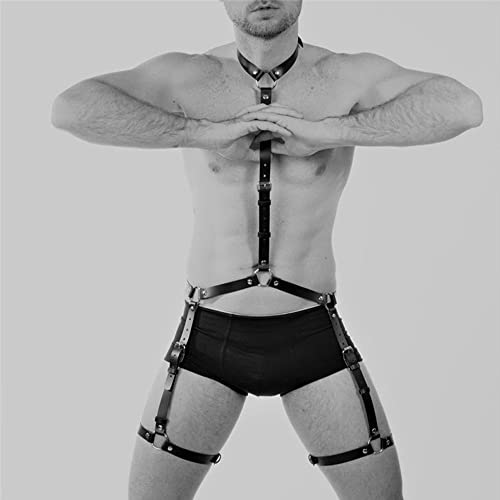 SUPKTHDY Herren Brust Harness Herren PU Punk Body Bondage Sexy Körper Harness Unterwäsche Einstellbar Fetisch Brustgeschirr Cosplay Party Sklave Clubwear