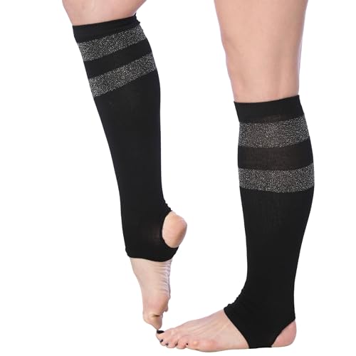 Tipi Toe Women's Stirrup Yoga Socks, Lightweight Knee-High Leg Warmers, Open Heel Non-Slip Design. Ideal for Yoga & Dance