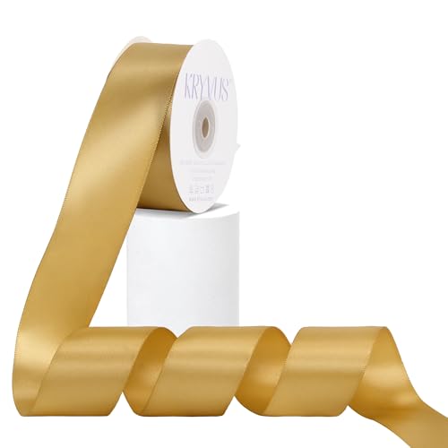 Kryvus Light Gold Satin Ribbon, Double Faced 1-1/2 Inch X 25 Yards Light Gold Ribbon, Premium Satin Ribbons for Gift Wrapping, Crafts, Hair Bow Making, Sewing, Flower Bouquet, Wedding Party Decor