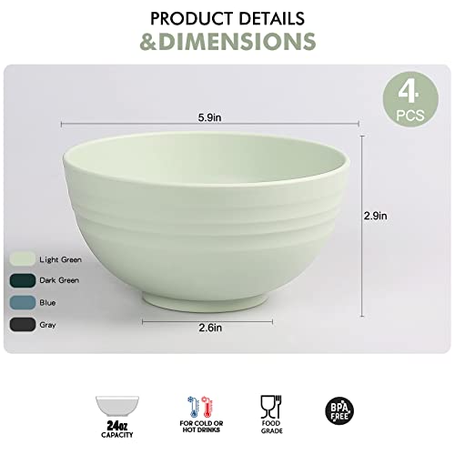 Shopwithgreen Plastic Cereal Bowls, Resuable Bowls For Kitchen, Set Of 4, Microwave And Dishwasher Safe, For Soup, Oatmeal, Ramen, Rv, Camping, Kids, College Dorm Room, 24 Oz, Dark Coastal #TOP1
