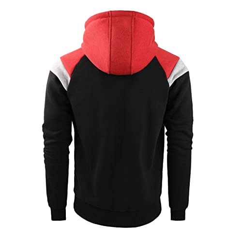Cookfip Men's Zip Up Color Block Hoodie Fleece Gym Workout Zippered Sweatshirt Fashion Long Sleeve Hooded With Pocket (10# Black, L) #TOP1